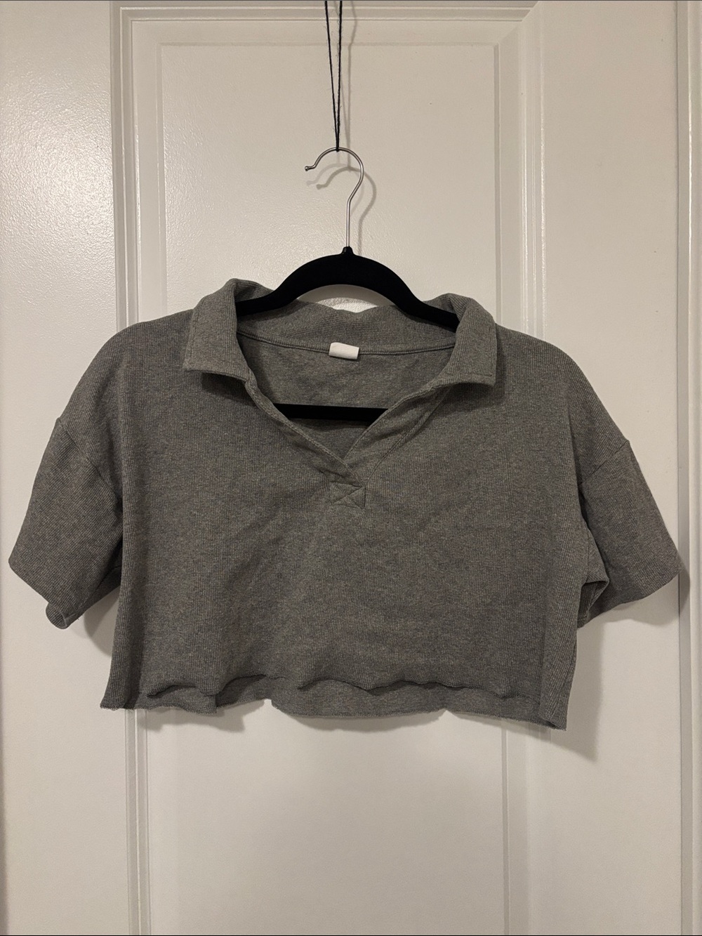Cropped Gray Collared Polo Top - Women's